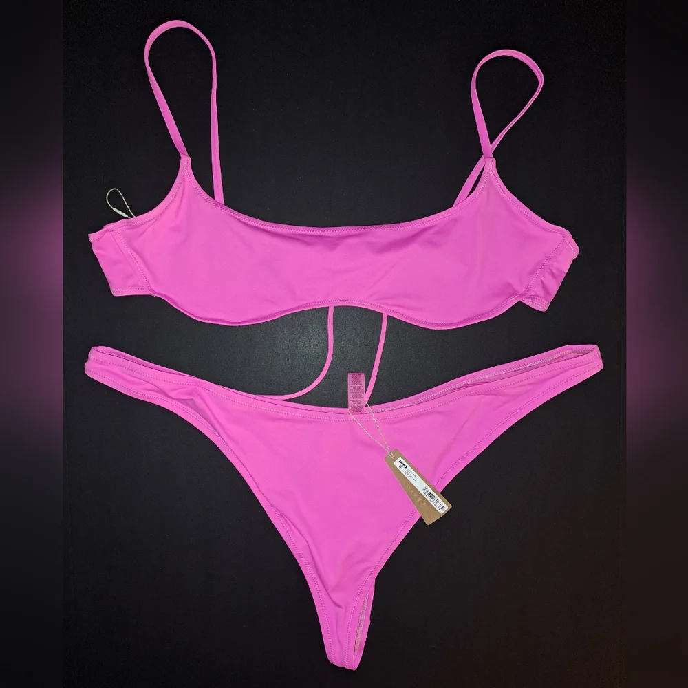 ⛱️NWT SKIMS 2 Piece Swim Micro scoop top thong Bikini Set Pink TAFFY 4X